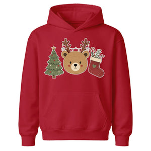 Festive Reindeer Bear Tree & Stocking Christmas Kids Hoodie