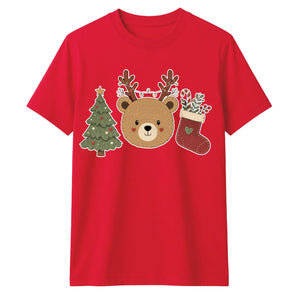Festive Teddy Bear And Stocking Graphic Christmas Unisex T-Shirt