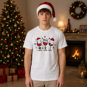 Festive Wine Glasses Graphic Christmas  Unisex T-Shirt