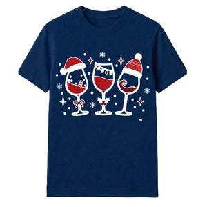 Festive Wine Glasses Graphic Christmas  Unisex T-Shirt
