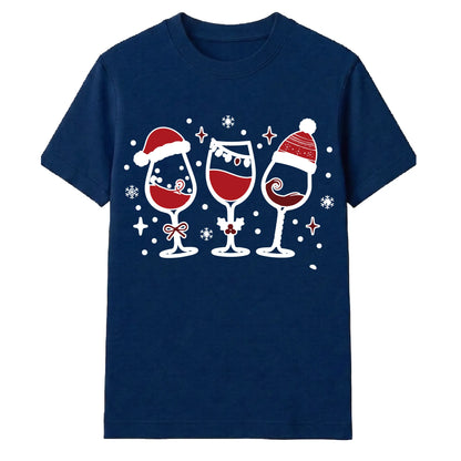 Festive Wine Glasses Graphic Christmas  Unisex T-Shirt