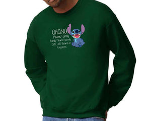 Stitch Ohana Means Family Sweatshirt, Family Quote Pullover for Adults & Teens, Lilo & Stitch Lovers Gift M8405