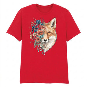 Fox Graphic Floral Wildlife Printed Unisex T-Shirt
