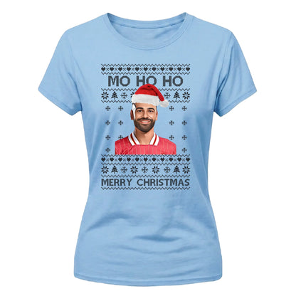 Funny Football Mo Ho Ho Festive Christmas Ladies Fit-TShirt