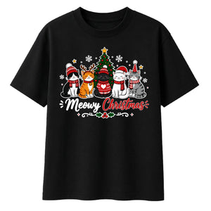 Funny Meowy Cute Festive Cats Christmas Oversized T-Shirt