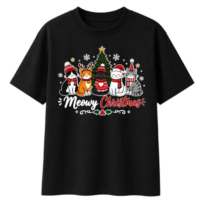 Funny Meowy Cute Festive Cats Christmas Oversized T-Shirt