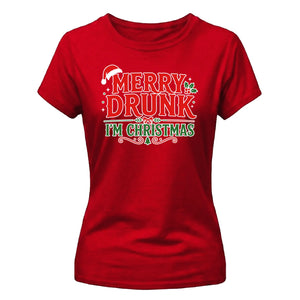 Funny Merry Drunk I'm Graphic Christmas Ladies T-Shirt