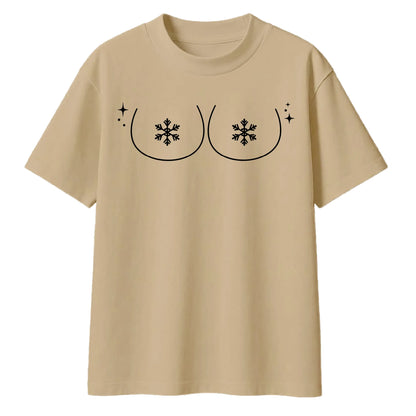 Funny Snowflake Chest Print Christmas Oversized T-Shirt
