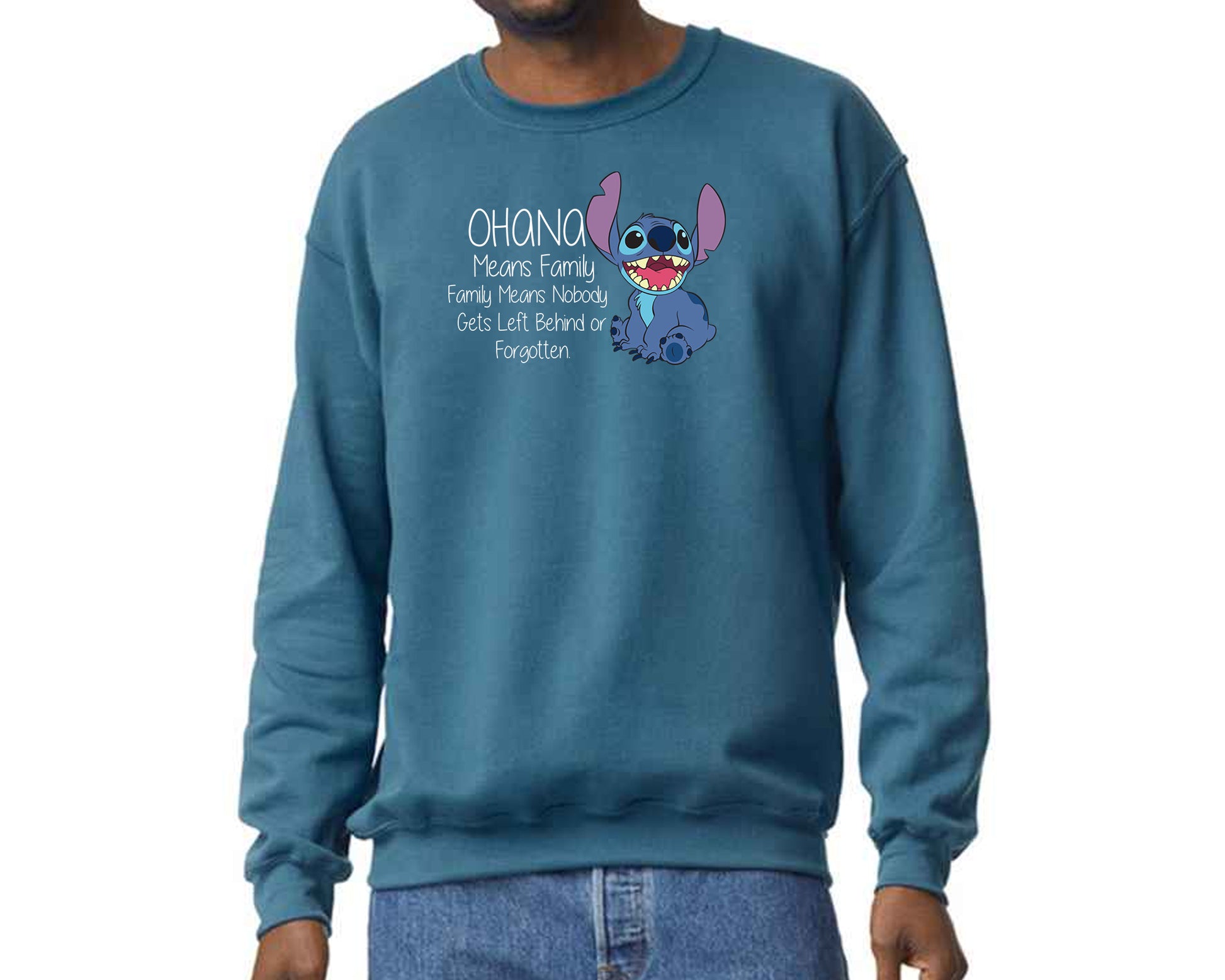 Stitch Ohana Means Family Sweatshirt, Family Quote Pullover for Adults & Teens, Lilo & Stitch Lovers Gift M8405