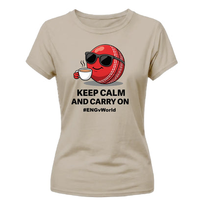 Keep Calm and Carry On Women's Cricket Printed Ladies Fit T-Shirt - England Cricket World Cup 2026