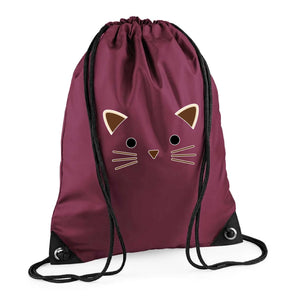 Kids String Bag Black Cat Face Design
