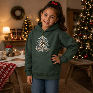 Leopard Print Christmas Tree Graphic Kids Hoodie