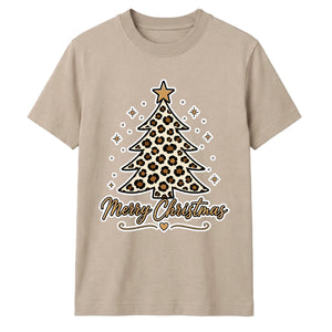 Leopard Print Merry Christmas Tree Graphic Unisex T-Shirt