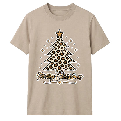 Leopard Print Merry Christmas Tree Graphic Unisex T-Shirt