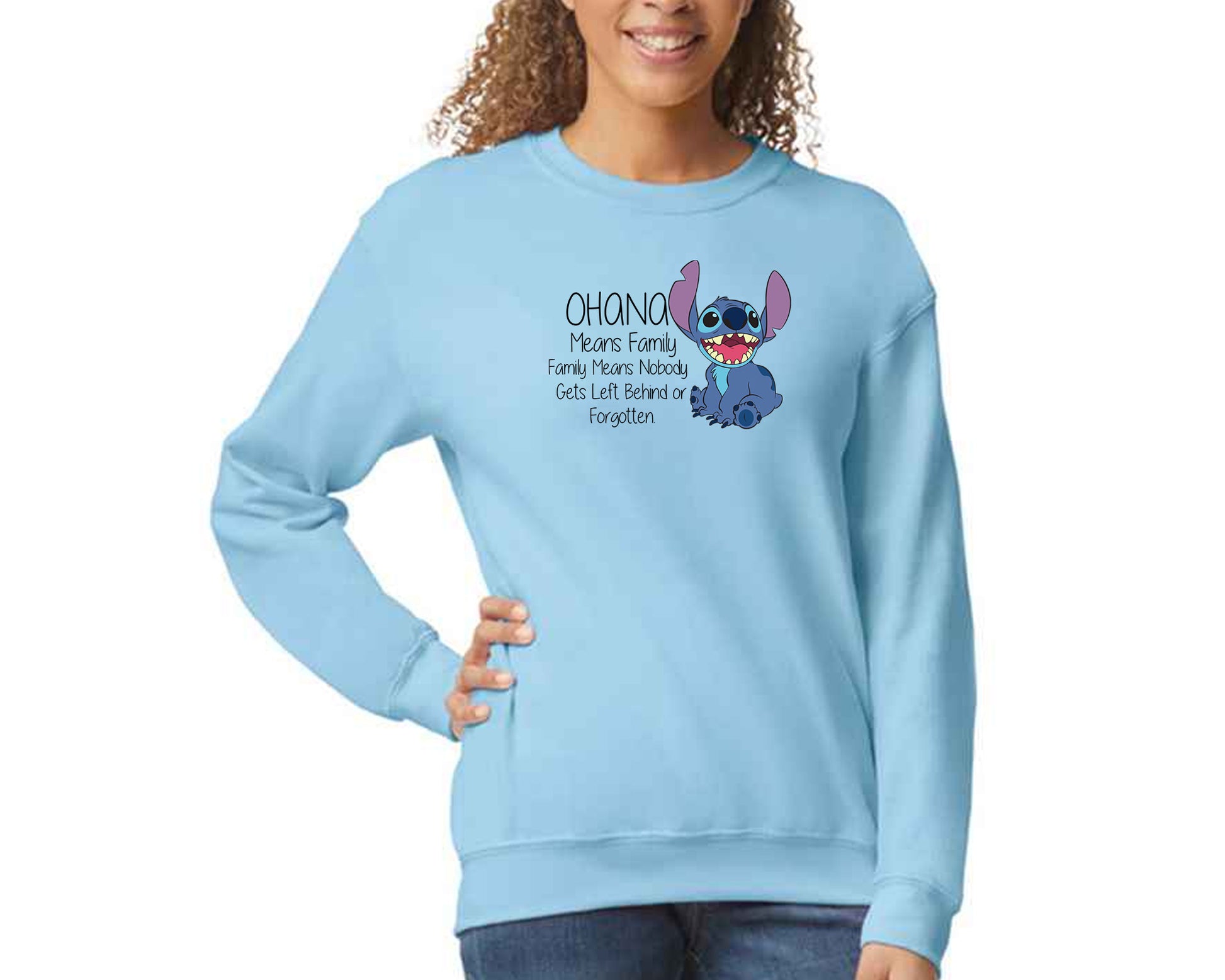 Stitch Ohana Means Family Sweatshirt, Family Quote Pullover for Adults & Teens, Lilo & Stitch Lovers Gift M8405