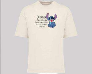Stitch Oversized T-Shirt, Cute Disney Tee with 'Ohana Means Family' Quote, Oversized Fit for Women & Men, Cool Streetwear M8405