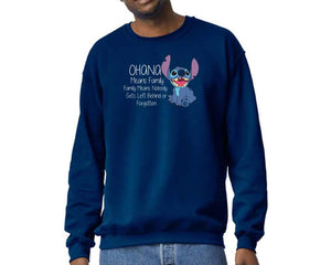Stitch Ohana Means Family Sweatshirt, Family Quote Pullover for Adults & Teens, Lilo & Stitch Lovers Gift M8405