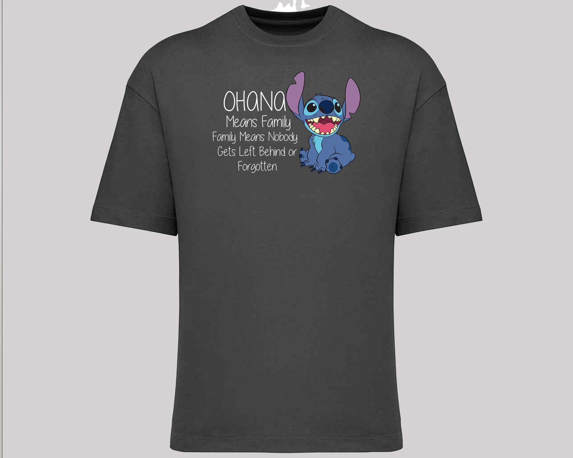 Stitch Oversized T-Shirt, Cute Disney Tee with 'Ohana Means Family' Quote, Oversized Fit for Women & Men, Cool Streetwear M8405