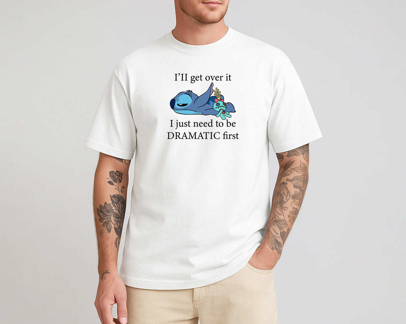 Stitch "I'll Get Over It" Funny Oversized T-Shirt Cute Lilo & Stitch Graphic Tee 100% Cotton for Men & Women Top M8406