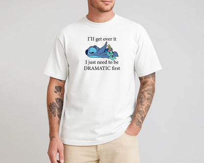 Stitch "I'll Get Over It" Funny Oversized T-Shirt Cute Lilo & Stitch Graphic Tee 100% Cotton for Men & Women Top M8406