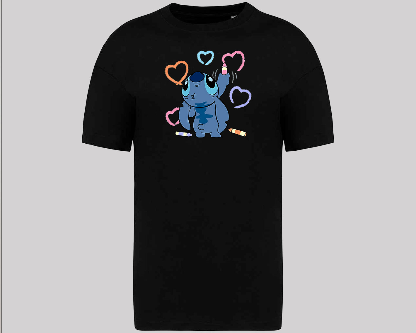 Stitch Graphic Oversized T-Shirt, Unisex Funny Cute Cartoon Tee, 100% Organic Cotton Oversized Fit Top M8407