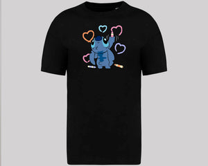 Stitch Graphic Oversized T-Shirt, Unisex Funny Cute Cartoon Tee, 100% Organic Cotton Oversized Fit Top M8407