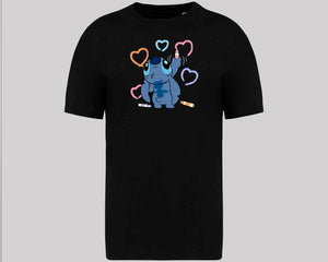 Stitch Graphic Oversized T-Shirt, Unisex Funny Cute Cartoon Tee, 100% Organic Cotton Oversized Fit Top M8407