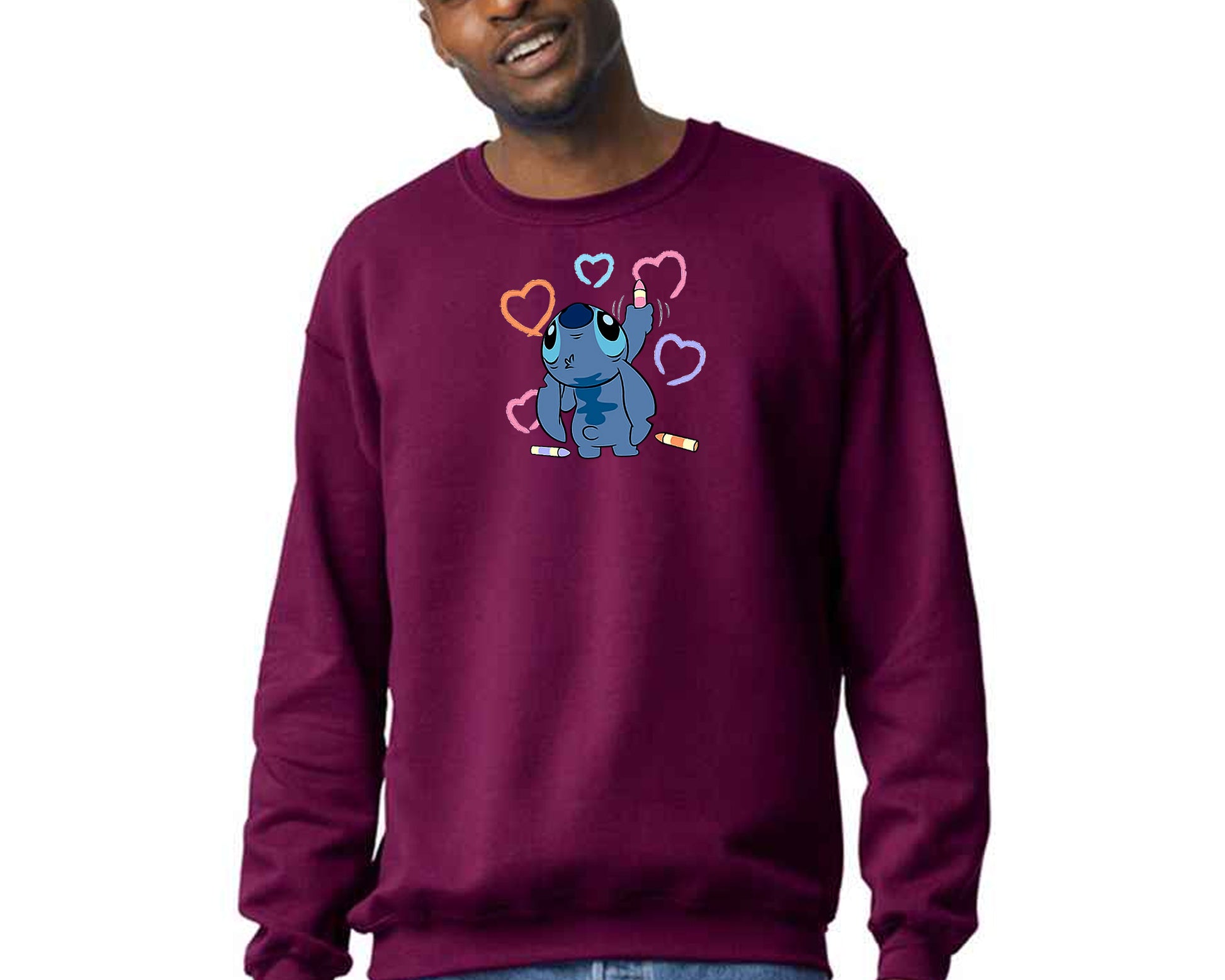 Stitch Sweatshirt Cute Funny Cartoon Print Pullover For Men & Women, 50% Cotton/ 50% Polyester Jumper M8407