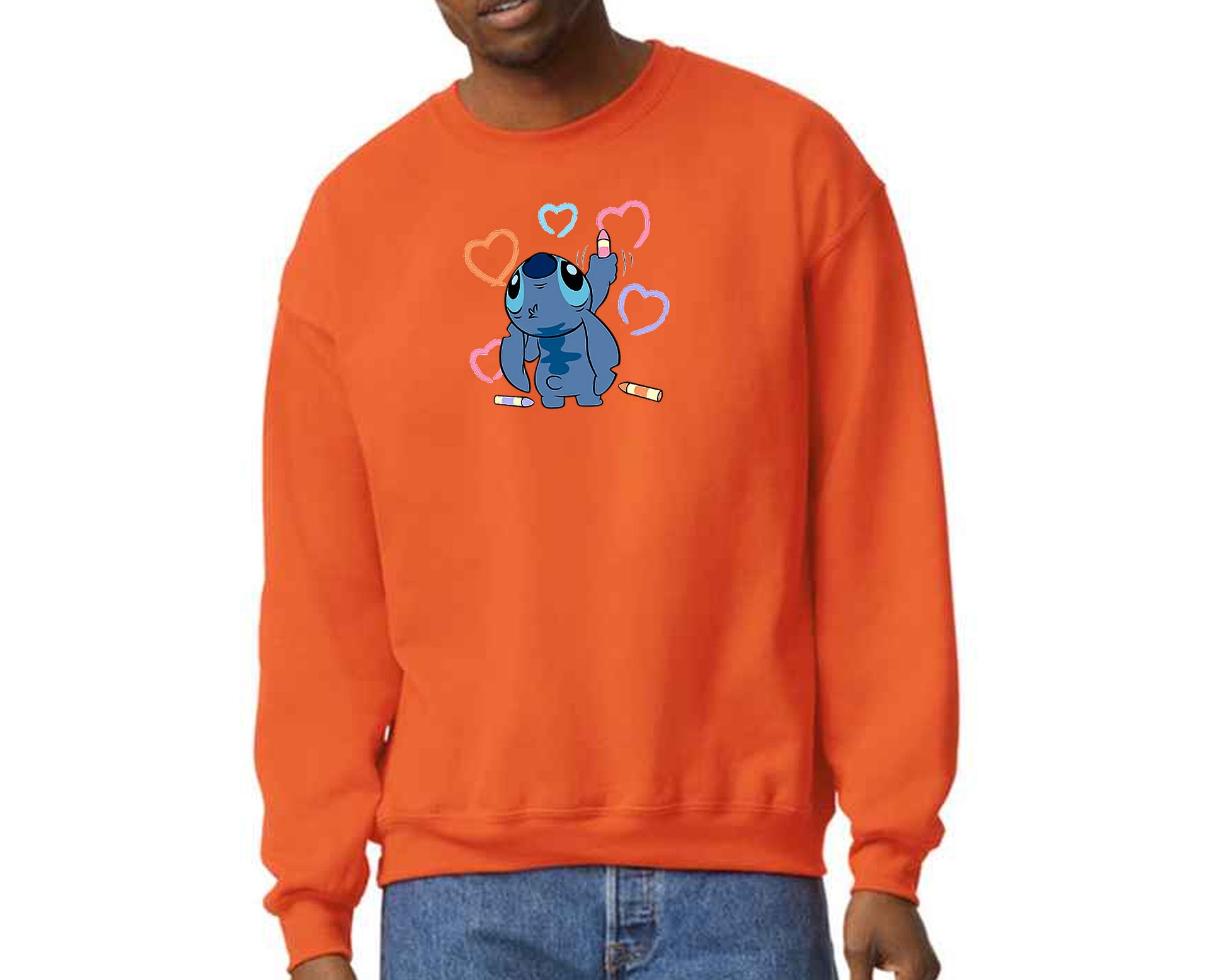 Stitch Sweatshirt Cute Funny Cartoon Print Pullover For Men & Women, 50% Cotton/ 50% Polyester Jumper M8407