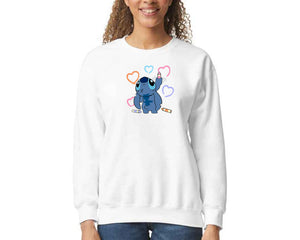 Stitch Sweatshirt Cute Funny Cartoon Print Pullover For Men & Women, 50% Cotton/ 50% Polyester Jumper M8407