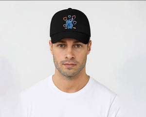 Stitch Crayons Heart Design Cap, Cute Stitch Colorful Printed Unisex Baseball Hat, 100% Cotton Twill Cartoon Lovers Hat M8407