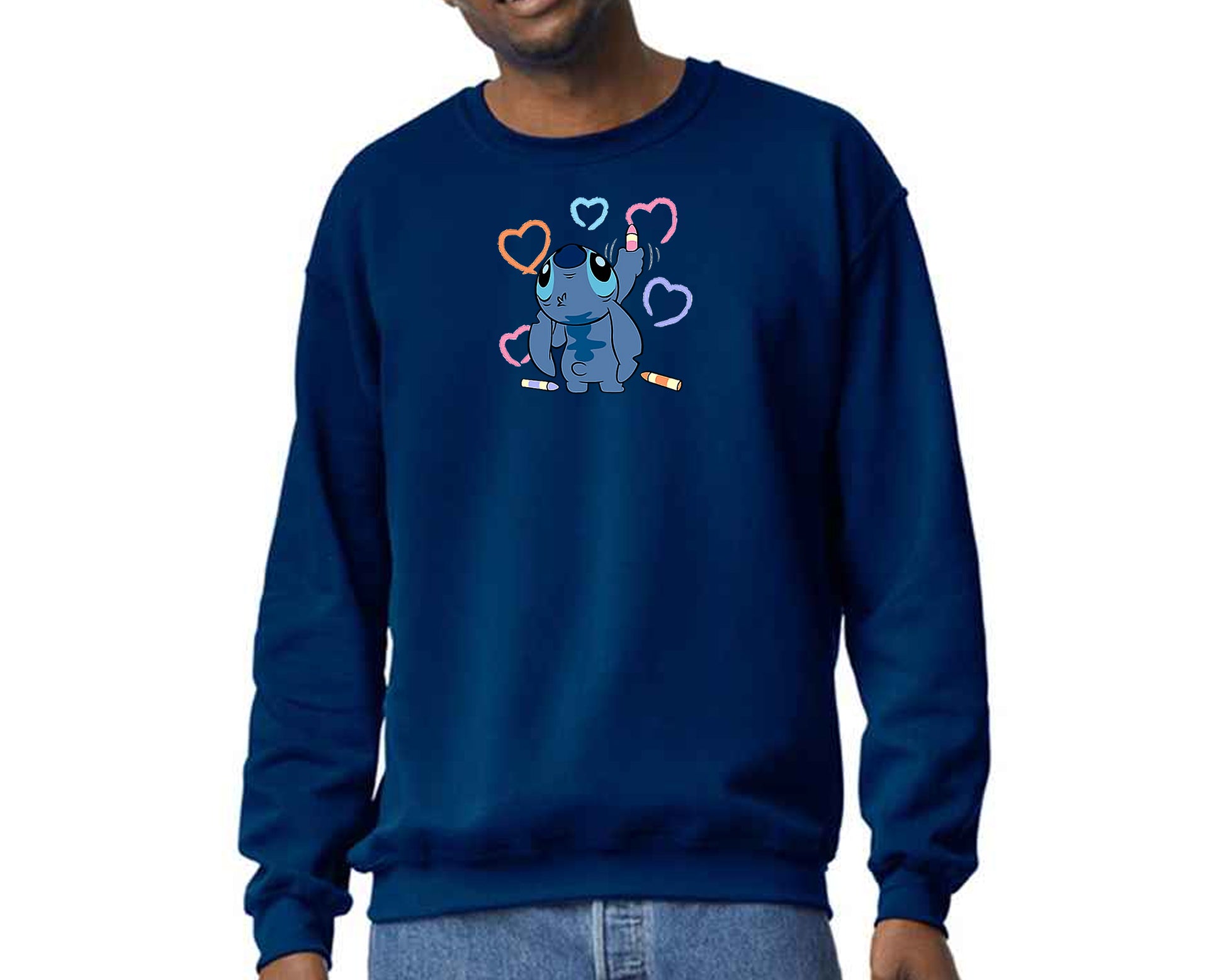 Stitch Sweatshirt Cute Funny Cartoon Print Pullover For Men & Women, 50% Cotton/ 50% Polyester Jumper M8407