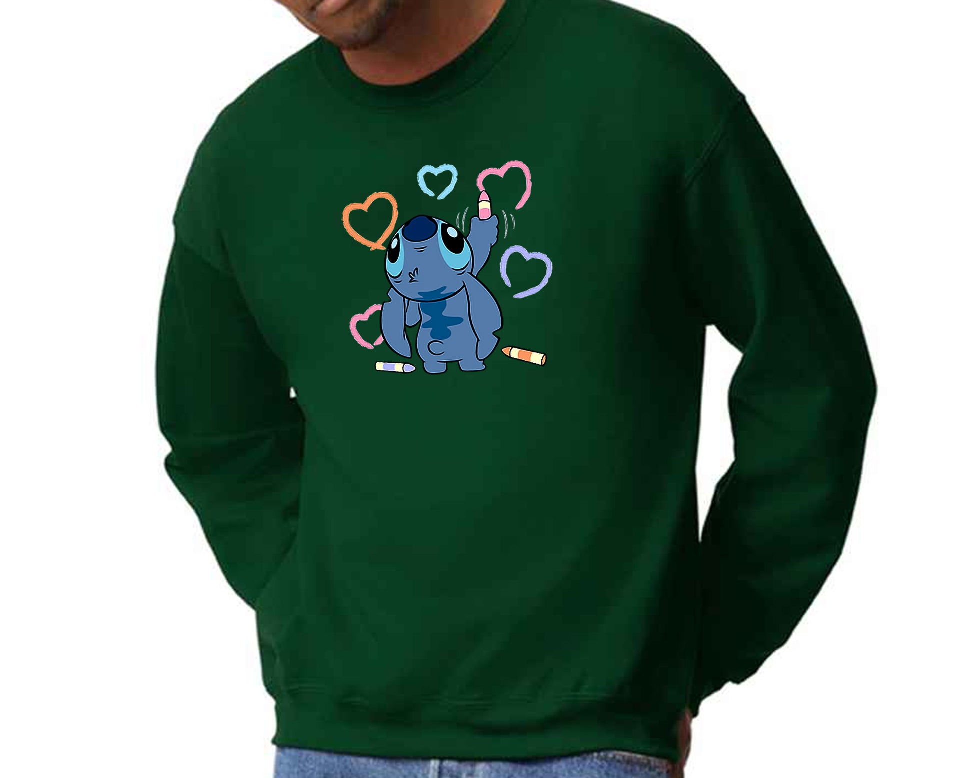 Stitch Sweatshirt Cute Funny Cartoon Print Pullover For Men & Women, 50% Cotton/ 50% Polyester Jumper M8407