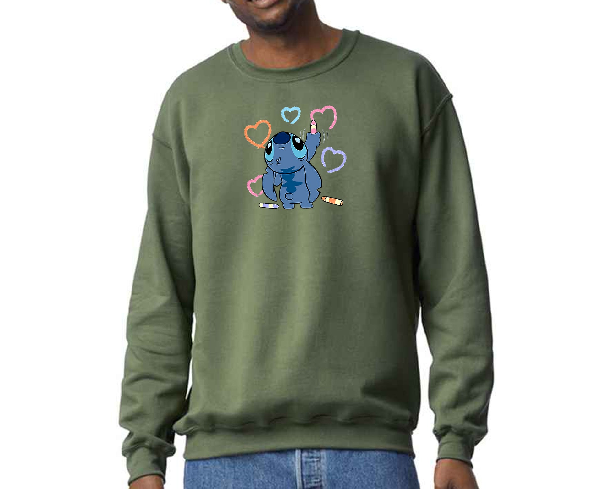 Stitch Sweatshirt Cute Funny Cartoon Print Pullover For Men & Women, 50% Cotton/ 50% Polyester Jumper M8407