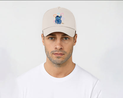 Stitch Crayons Heart Design Cap, Cute Stitch Colorful Printed Unisex Baseball Hat, 100% Cotton Twill Cartoon Lovers Hat M8407