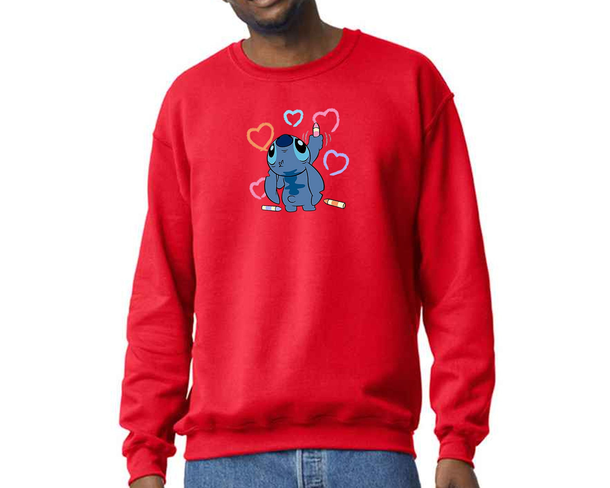Stitch Sweatshirt Cute Funny Cartoon Print Pullover For Men & Women, 50% Cotton/ 50% Polyester Jumper M8407