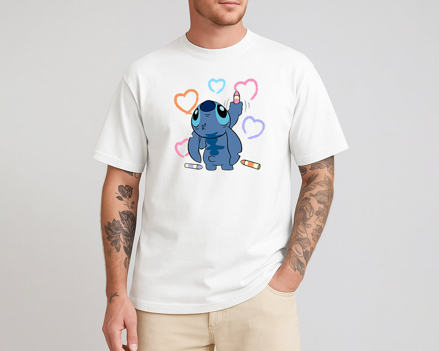 Stitch Graphic Oversized T-Shirt, Unisex Funny Cute Cartoon Tee, 100% Organic Cotton Oversized Fit Top M8407