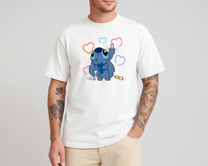 Stitch Graphic Oversized T-Shirt, Unisex Funny Cute Cartoon Tee, 100% Organic Cotton Oversized Fit Top M8407