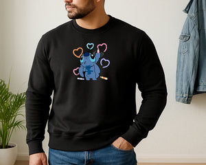 Stitch Sweatshirt Cute Funny Cartoon Print Pullover For Men & Women, 50% Cotton/ 50% Polyester Jumper M8407
