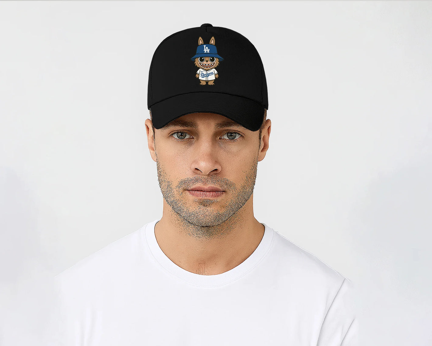 Labubu Cap, Cute Cartoon Character Baseball Hat for Men & Women, 5 Panel 100% Cotton Twill Cap M8408