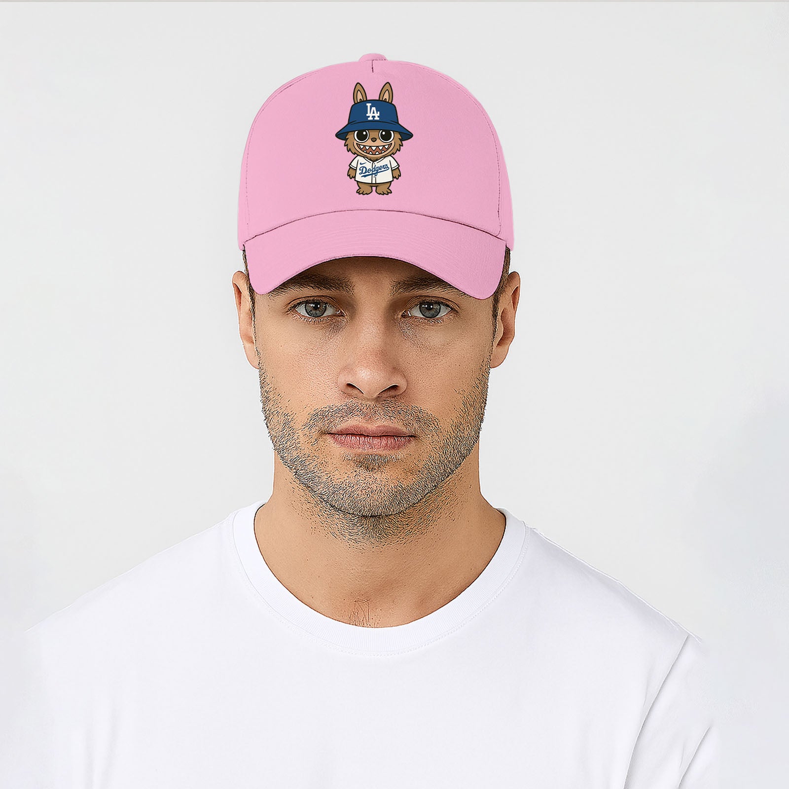 Labubu Cap, Cute Cartoon Character Baseball Hat for Men & Women, 5 Panel 100% Cotton Twill Cap M8408