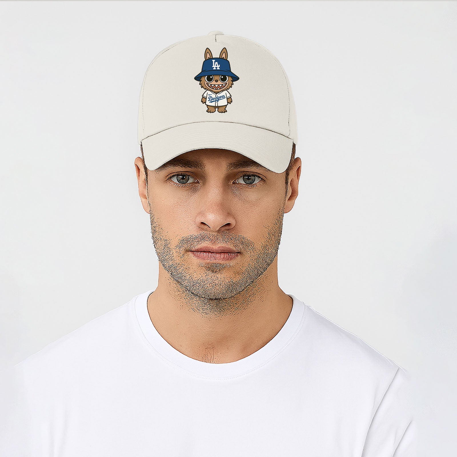 Labubu Cap, Cute Cartoon Character Baseball Hat for Men & Women, 5 Panel 100% Cotton Twill Cap M8408