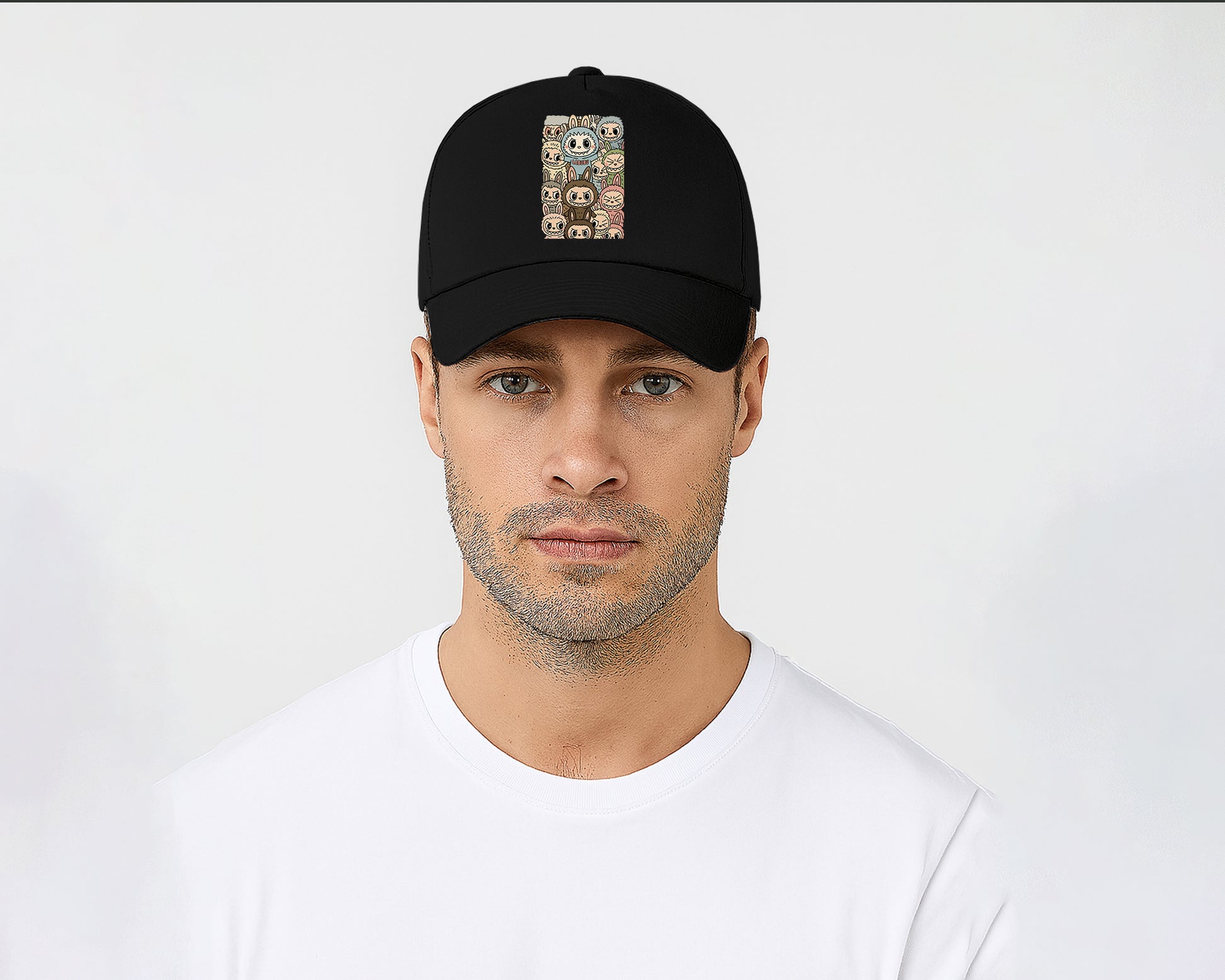 Labubu Original 5 Panel Cap, Trendy Streetwear Hat with Cartoon Design, Pre-Curved Peak Unisex Baseball Hat M8409