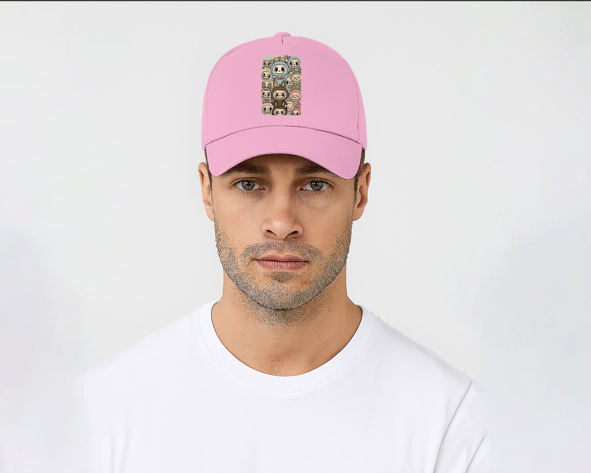 Labubu Original 5 Panel Cap, Trendy Streetwear Hat with Cartoon Design, Pre-Curved Peak Unisex Baseball Hat M8409