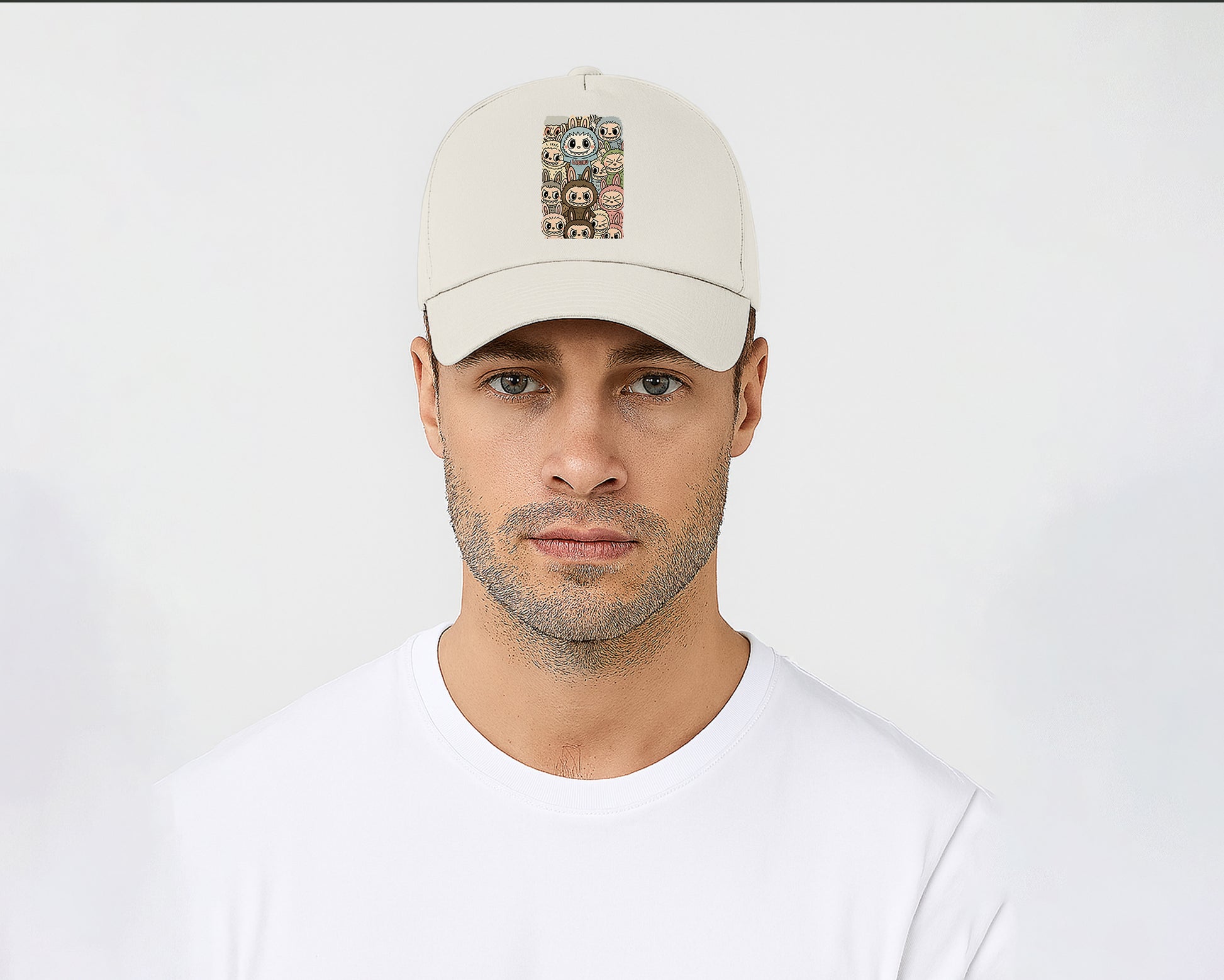 Labubu Original 5 Panel Cap, Trendy Streetwear Hat with Cartoon Design, Pre-Curved Peak Unisex Baseball Hat M8409