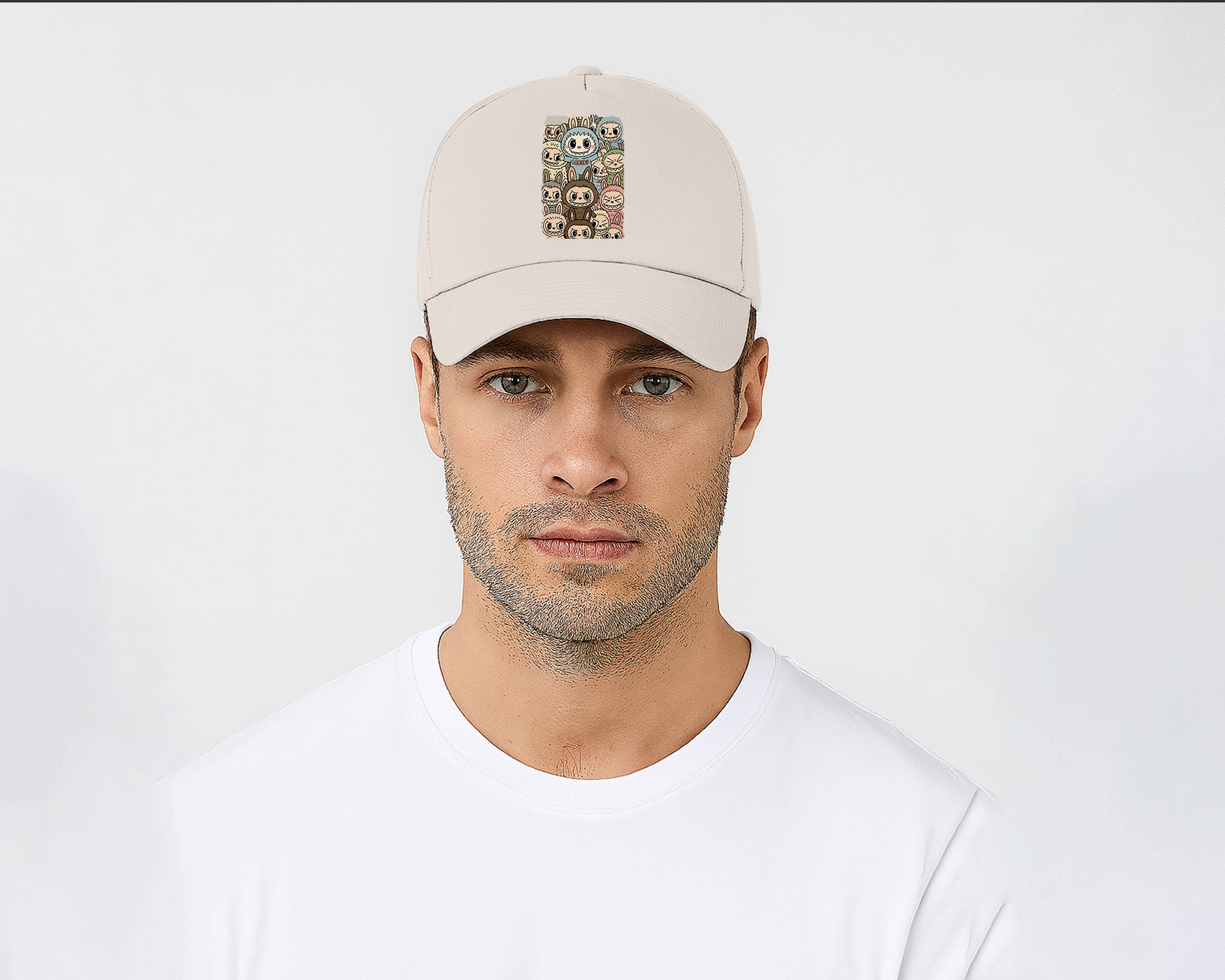 Labubu Original 5 Panel Cap, Trendy Streetwear Hat with Cartoon Design, Pre-Curved Peak Unisex Baseball Hat M8409