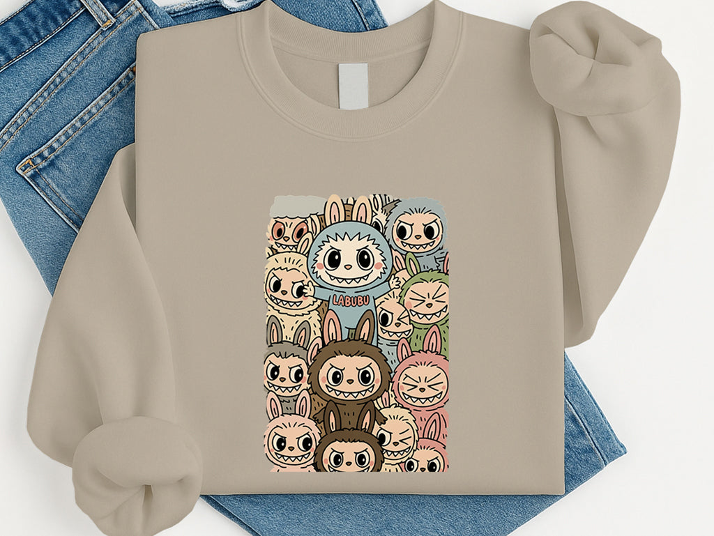 Labubu Graphic Sweatshirt – Soft Cotton Anime Pullover | Oversized Streetwear Hoodie for Boys &amp; Girls M8409