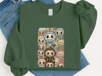 Labubu Graphic Sweatshirt – Soft Cotton Anime Pullover | Oversized Streetwear Hoodie for Boys &amp; Girls M8409