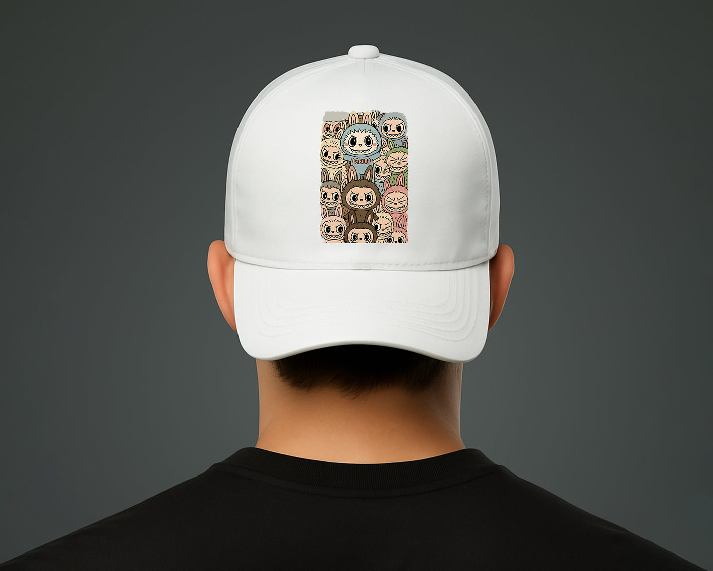 Labubu Original 5 Panel Cap, Trendy Streetwear Hat with Cartoon Design, Pre-Curved Peak Unisex Baseball Hat M8409