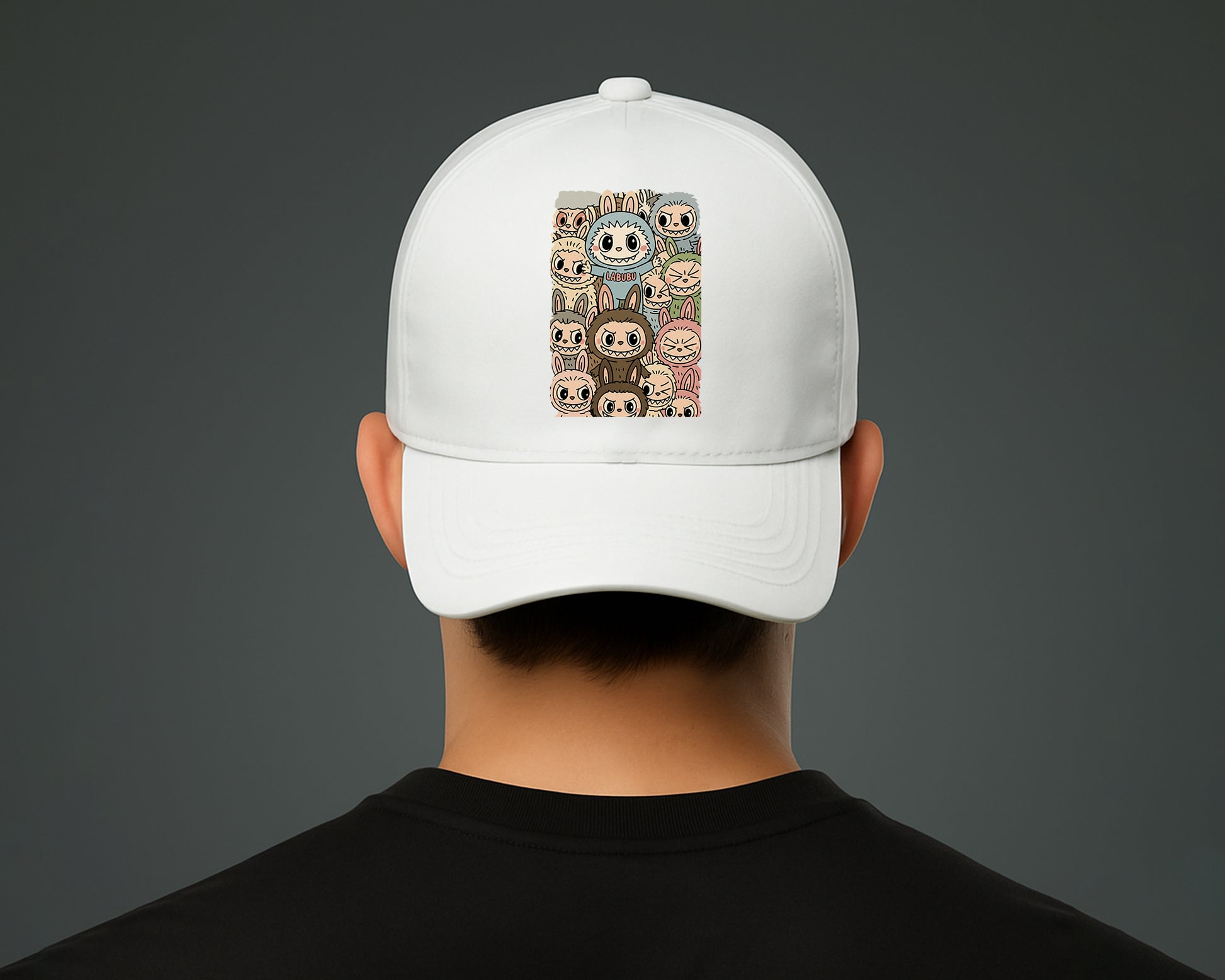 Labubu Original 5 Panel Cap, Trendy Streetwear Hat with Cartoon Design, Pre-Curved Peak Unisex Baseball Hat M8409